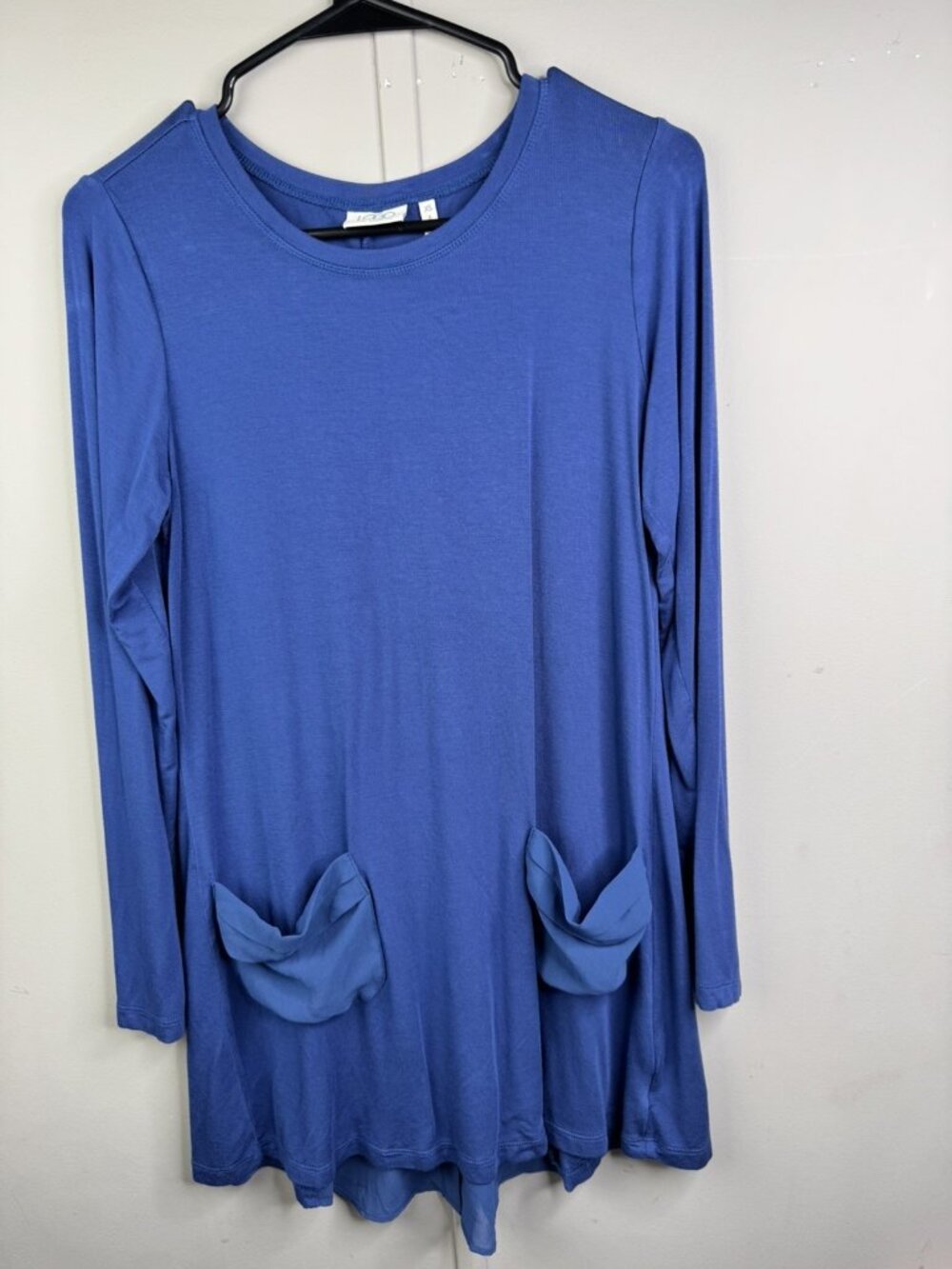 LOGO Size Xs Womens Tunic Top Blue Front Pockets Back Vent Buttons Long Sleeve